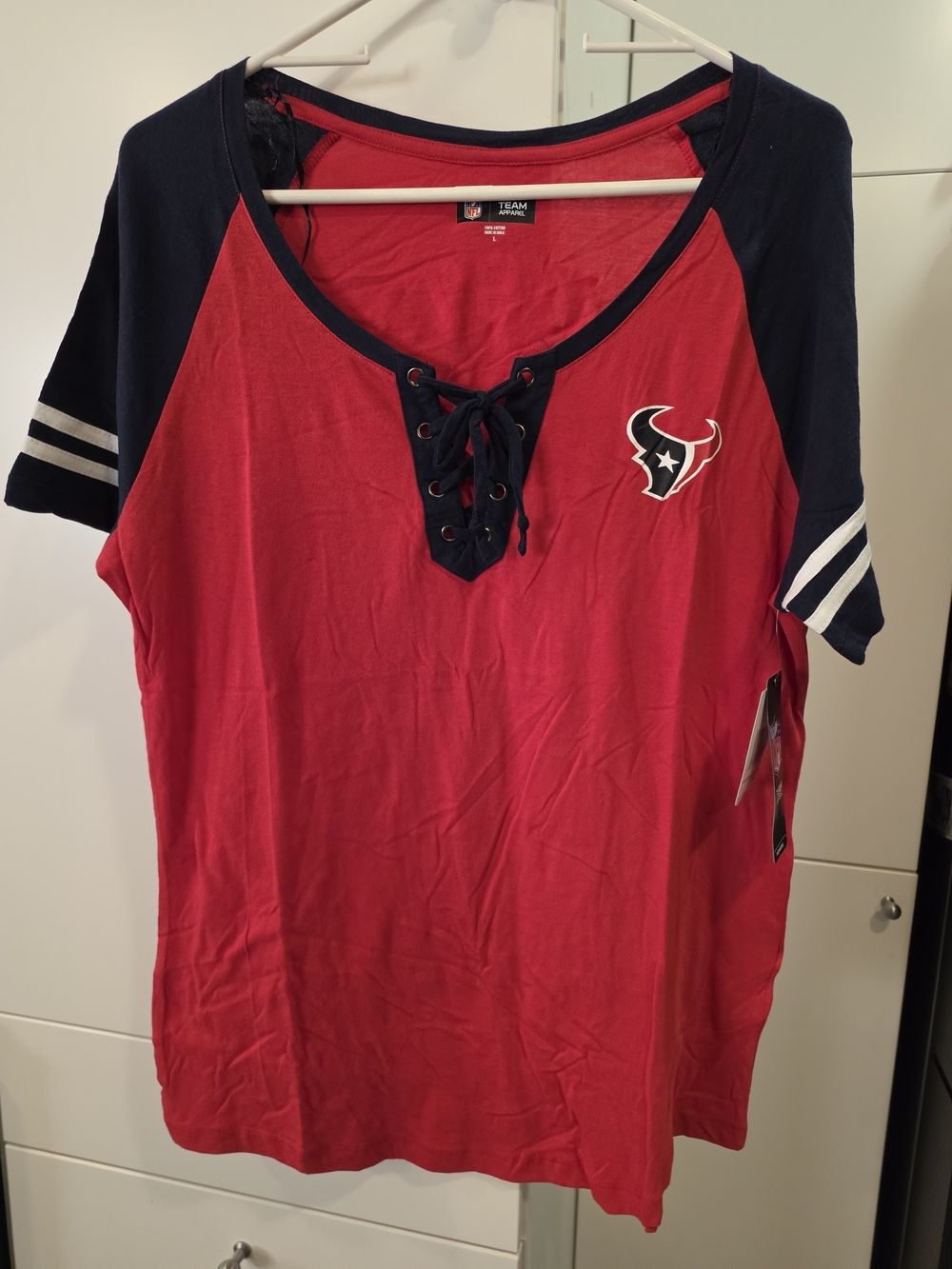 NWT Houston Texans NFL Team Apparel Red Lace-Up Jersey T-Shirt Women's L